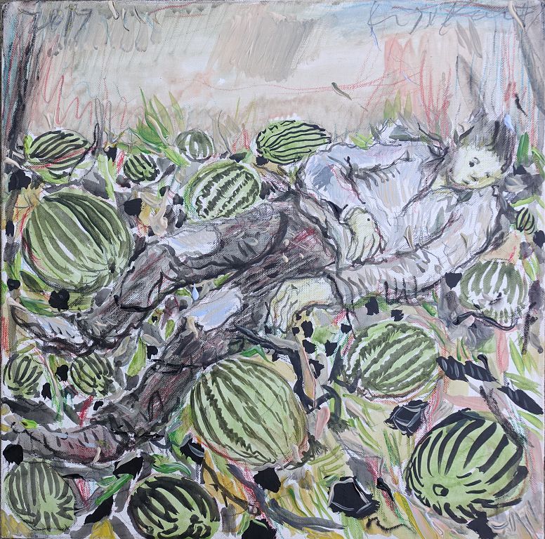 《西瓜》，布面丙烯，30×30 cm，2017.jpg